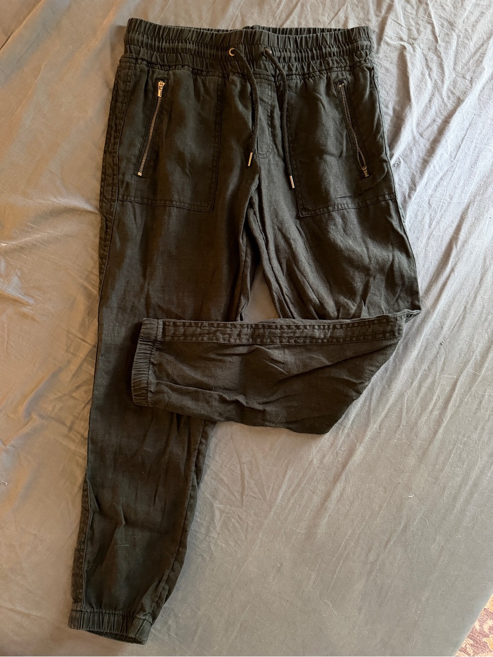 Athleta Black Women's Drawstring Linen Jogger Pants with Zip Pockets • Size 4